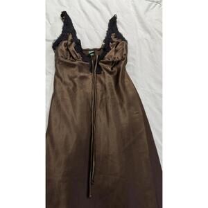 Wild Fable Brown Satin Slip Dress with Black Lace Trim, Size M